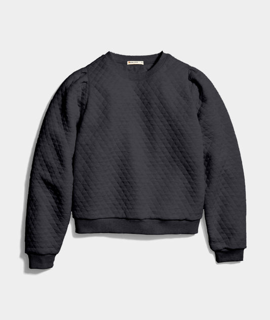 Women's Corbet Quilted Puff Sleeve Crewneck in Charcoal