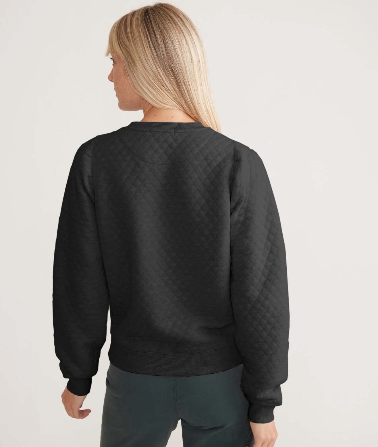 Women's Corbet Quilted Puff Sleeve Crewneck in Charcoal