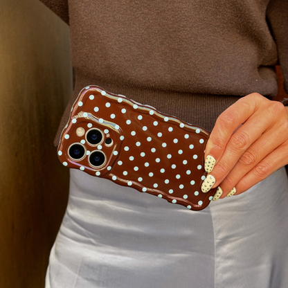 Wavy Phone Case - Brown & Blue Polka Dot