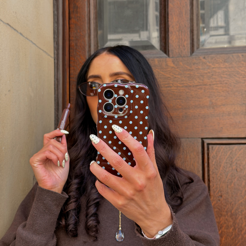 Wavy Phone Case - Brown & Blue Polka Dot