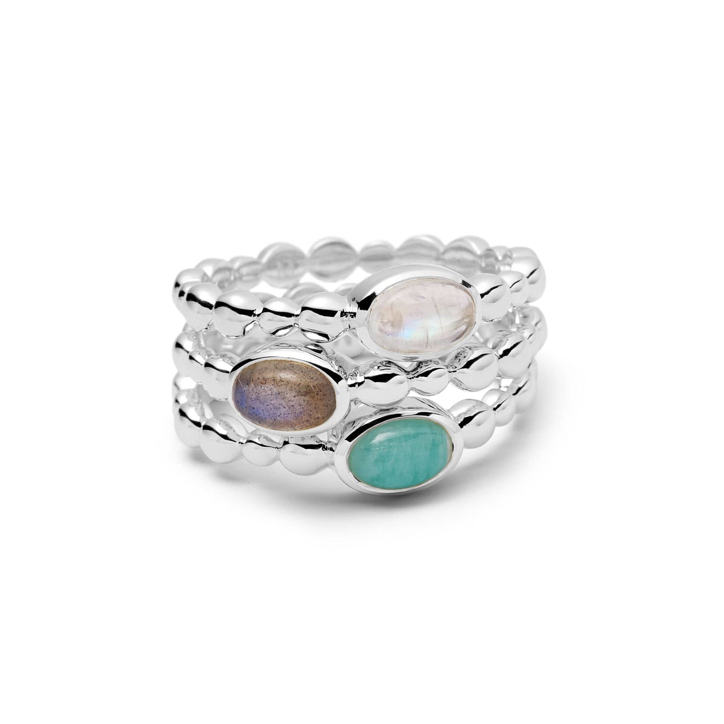 Rainbow Moonstone Healing Stone Bobble Ring Sterling Silver