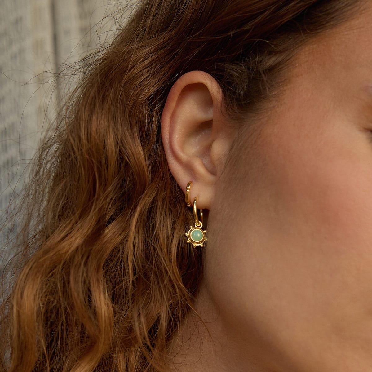 Amazonite Healing Stone Charm Earrings 18ct Gold Plate