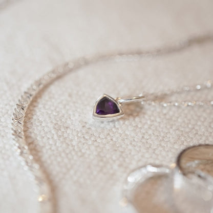 Amethyst February Birthstone Charm Necklace Sterling Silver