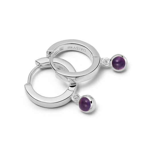 Amethyst Healing Huggie Hoop Earrings Sterling Silver