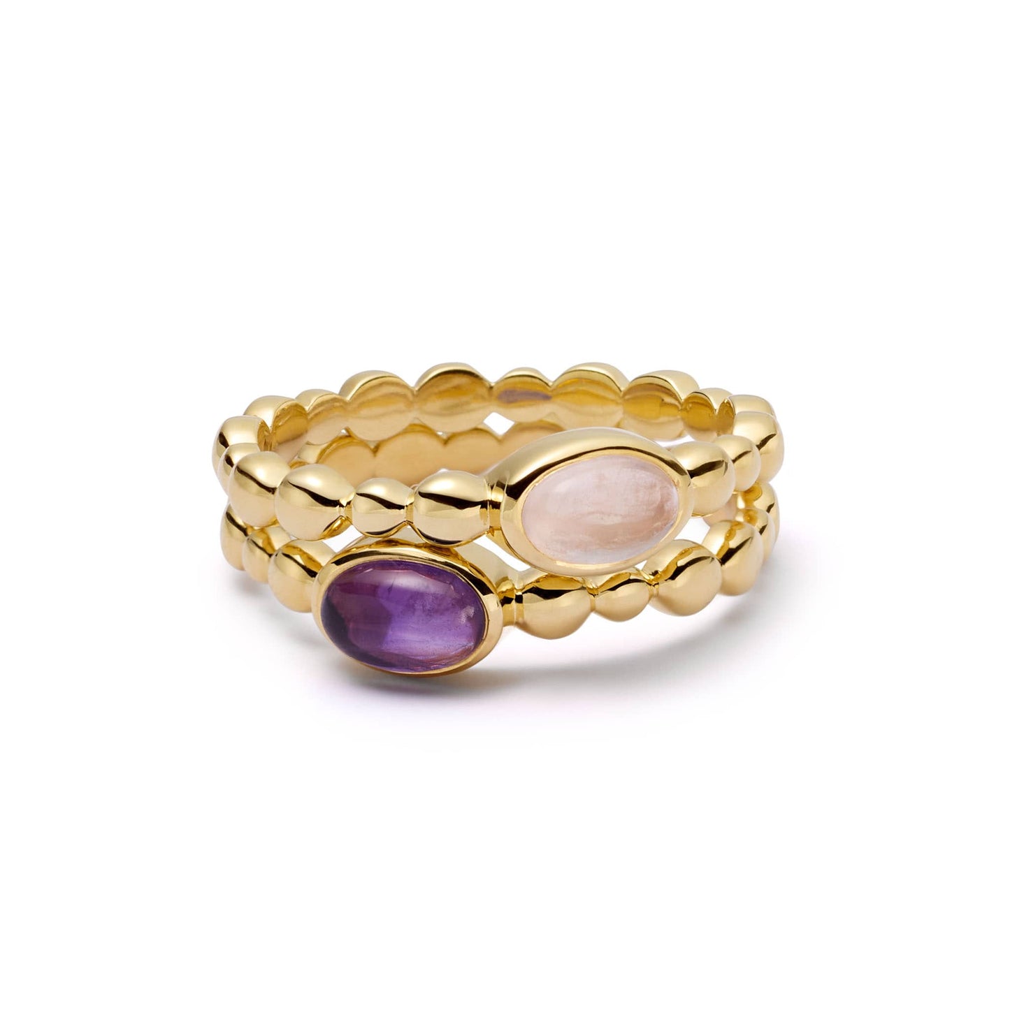 Rose Quartz Healing Stone Bobble Ring 18ct Gold Plate