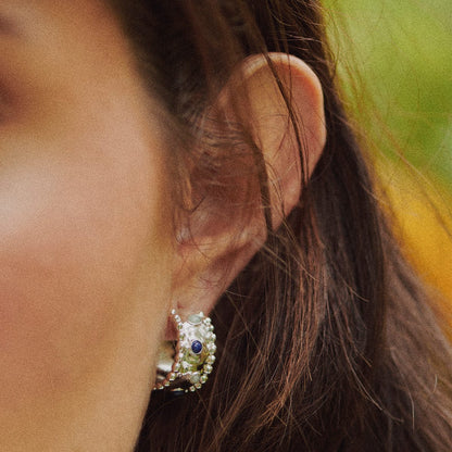 Amulet Stone Hoop Earrings Silver Plate
