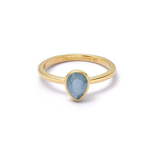 Aquamarine March Birthstone Ring 18ct Gold Plate