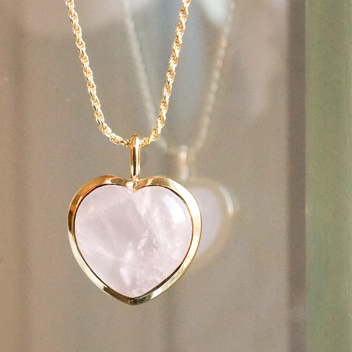 Beloved Rose Quartz Heart Pendant 18ct Gold Plate