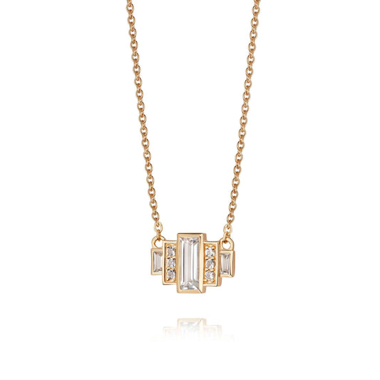 Beloved White Topaz Baguette Necklace 18ct Gold Plate