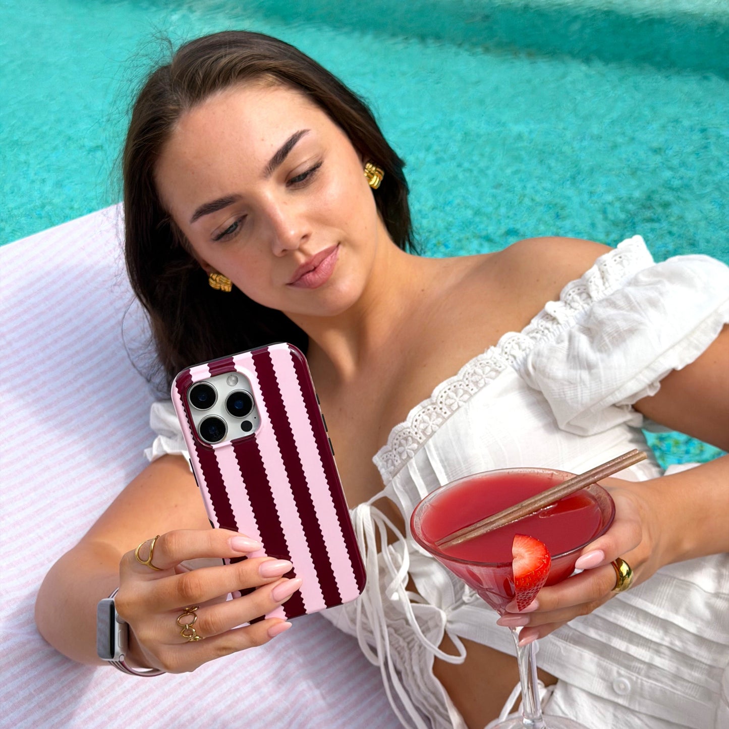 Tough Phone Case - Blushberry Scallop Stripes