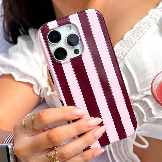 Tough Phone Case - Blushberry Scallop Stripes