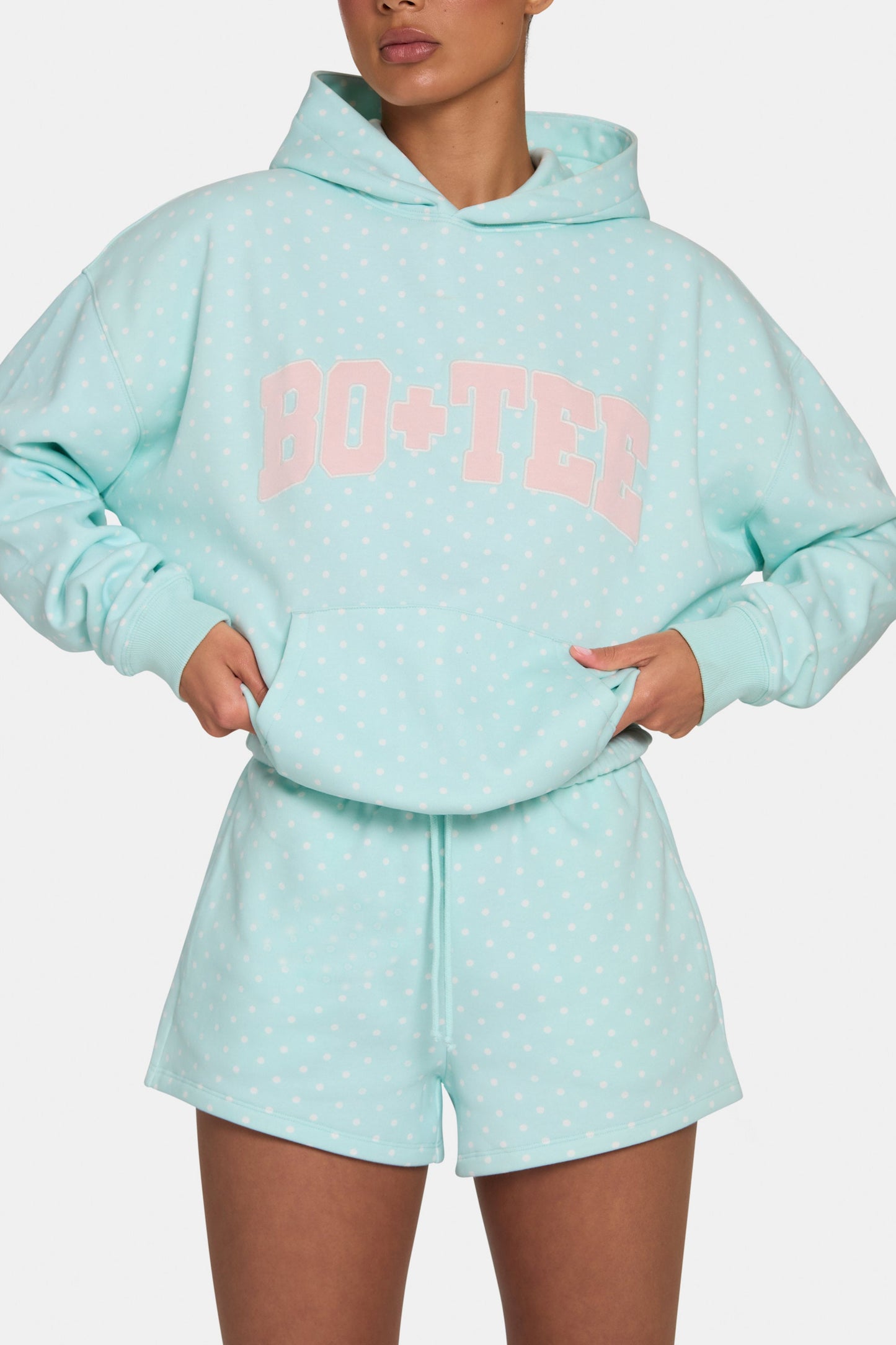 Oversized Applique Hoodie  in Peppermint Polka Dot