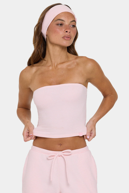 Ribbed Jersey Bandeau Top in Peach Stripe