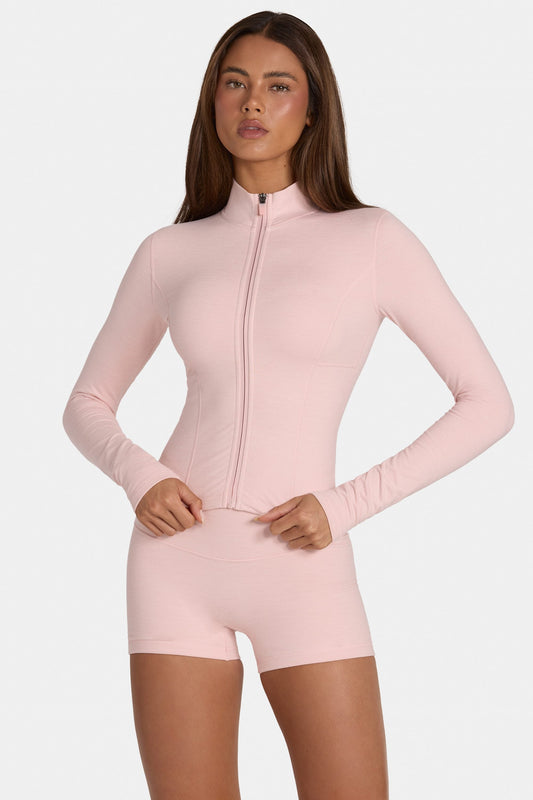 Soft Active Zip-Up Jacket in Blush Marl