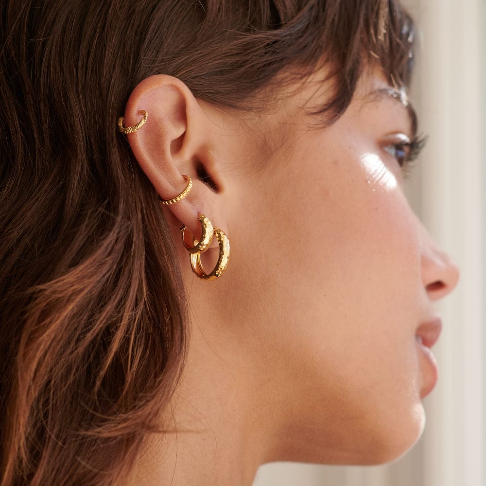 Textured Hoop Earrings 18ct Gold Plate