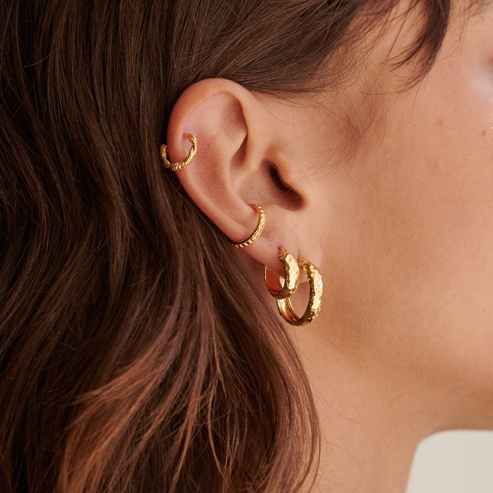 Textured Hoop Earrings 18ct Gold Plate