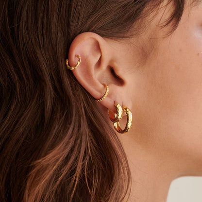 Textured Hoop Earrings 18ct Gold Plate