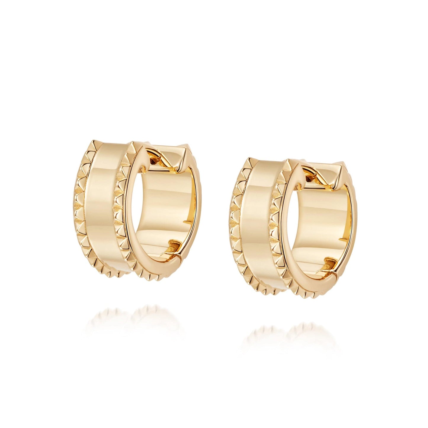 Chunky Studded Huggie Hoop Earrings 18ct Gold Plate
