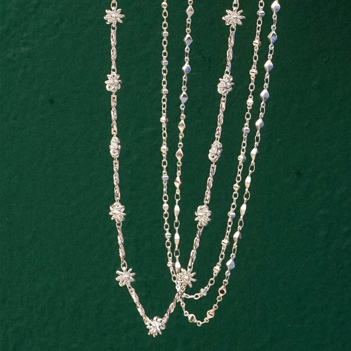 Square Bead Chain Necklace Silver Plate