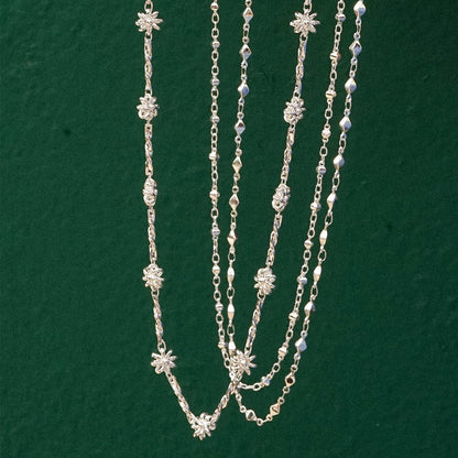 Square Bead Chain Necklace Silver Plate