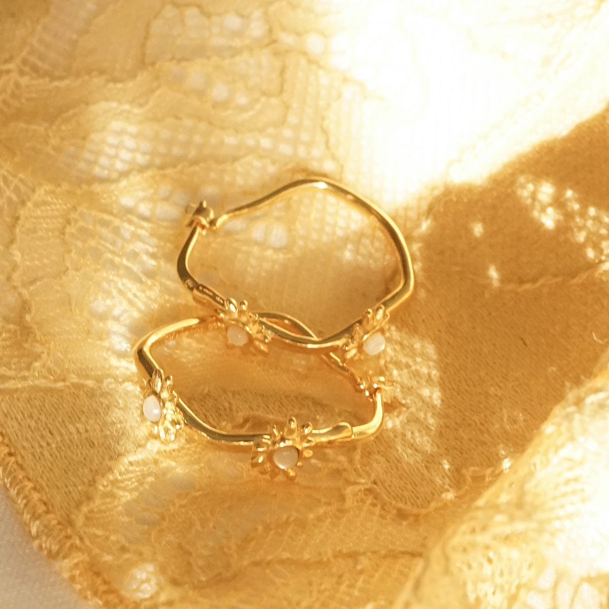 Daisy Organic Mother of Pearl Hoop Earrings 18ct Gold Plate