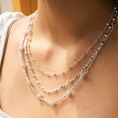 Diamond Disc Chain Necklace Silver Plate