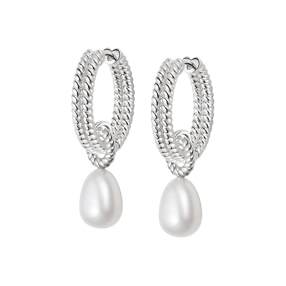 Double Rope Pearl Drop Earrings Sterling Silver