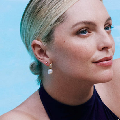 Estée Lalonde Fine Sapphire & Pearl Single Drop Earring 14ct Solid Gold