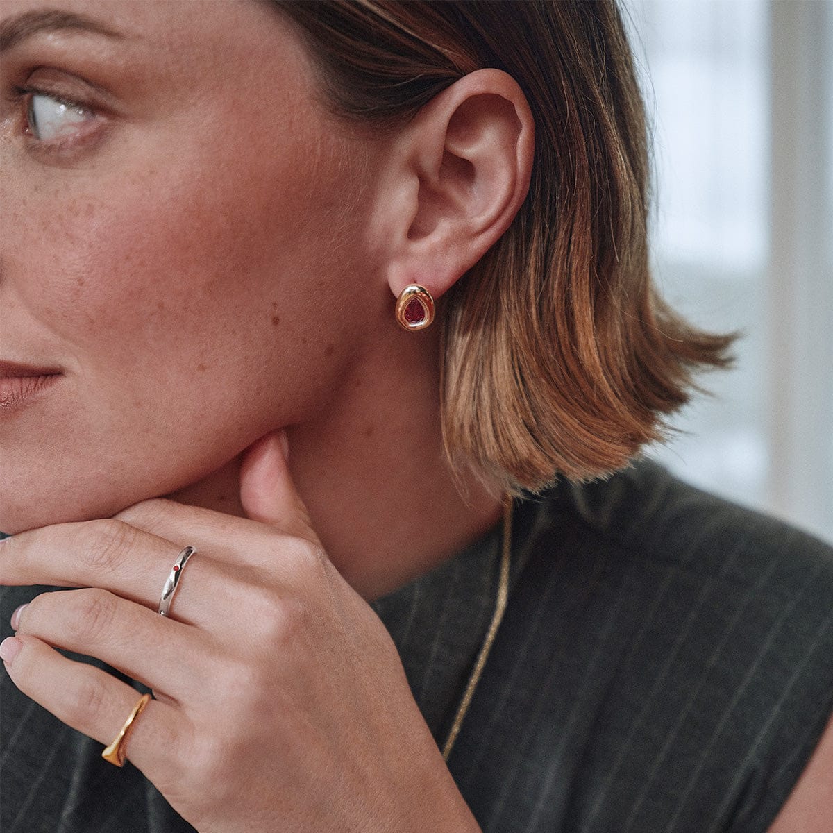 Estée Lalonde Garnet Teardrop Studs 18ct Gold Plate