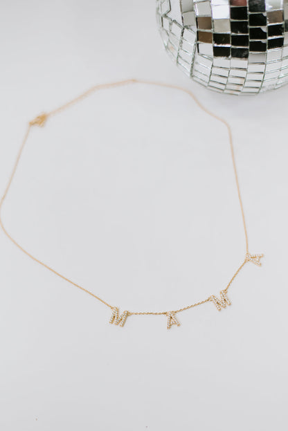 Rhinestone Mama Necklace, Gold