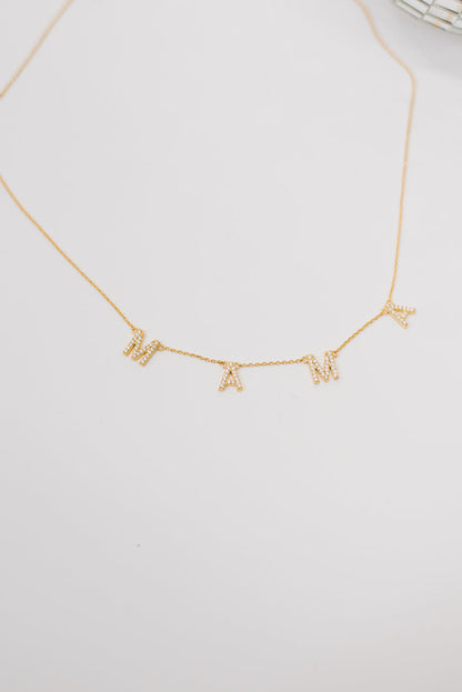 Rhinestone Mama Necklace, Gold