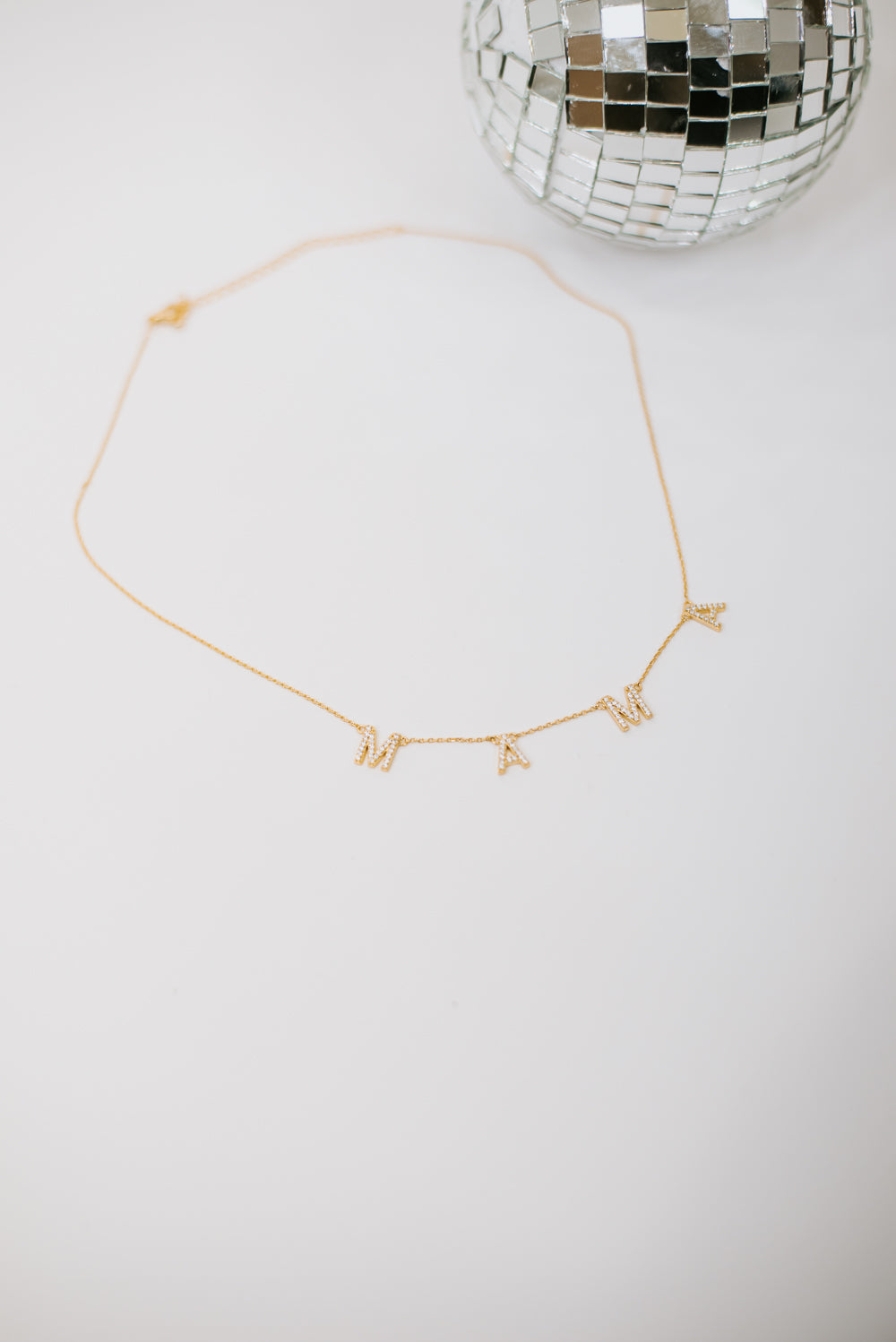 Rhinestone Mama Necklace, Gold
