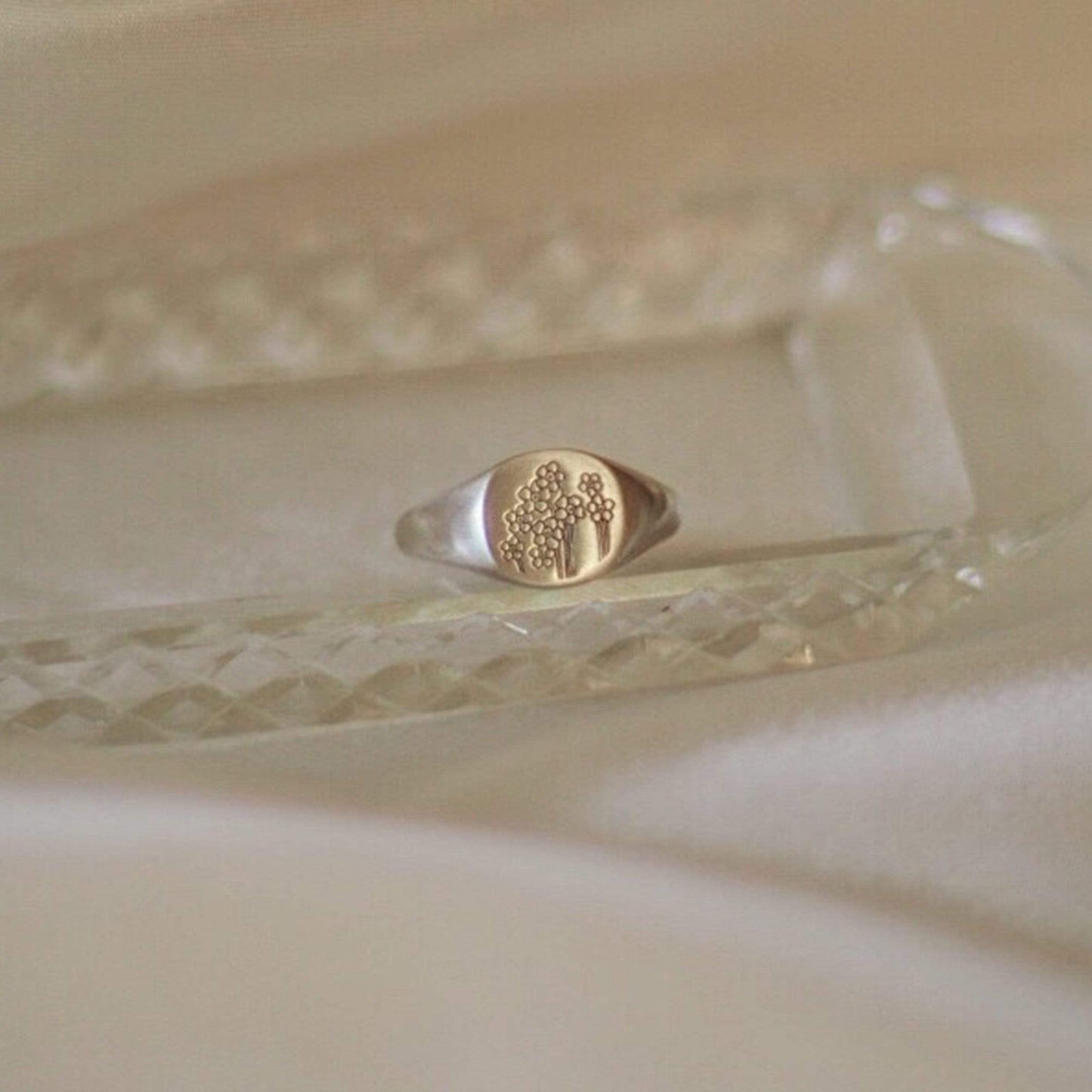 Forget Me Not Signet Ring Sterling Silver