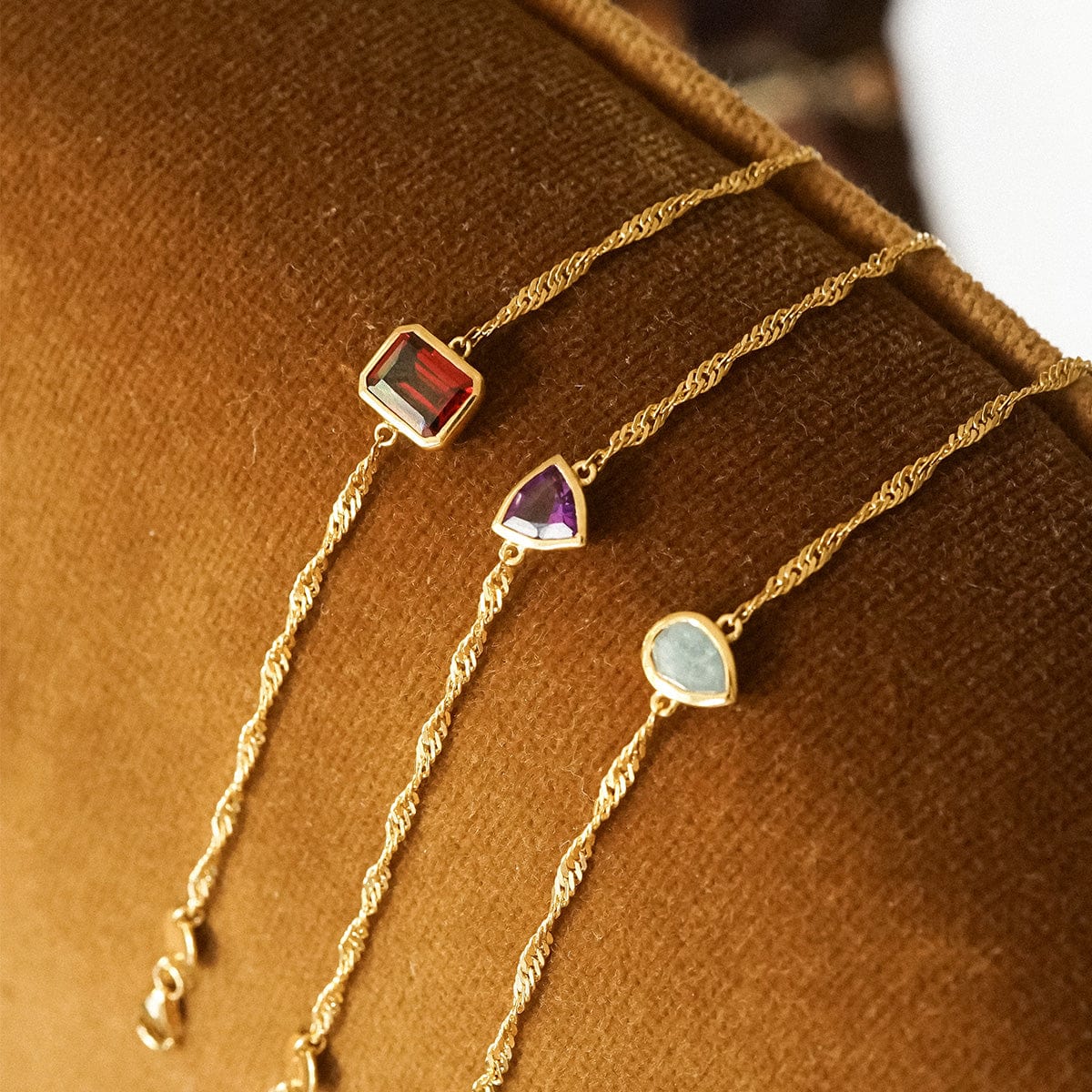 Garnet January Birthstone Charm Bracelet 18ct Gold Plate