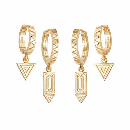 Gold Artisan Stamp Huggie Duo Set 18ct Gold Plate