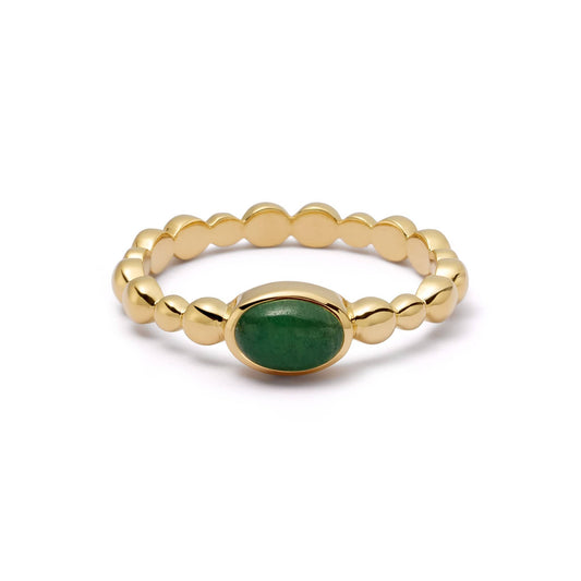 Green Aventurine Healing Stone Bobble Ring 18ct Gold Plate