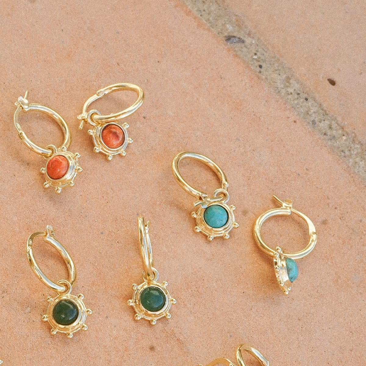 Green Aventurine Healing Stone Charm Earrings 18ct Gold Plate