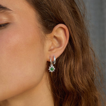 Green Aventurine Healing Stone Charm Earrings Sterling Silver