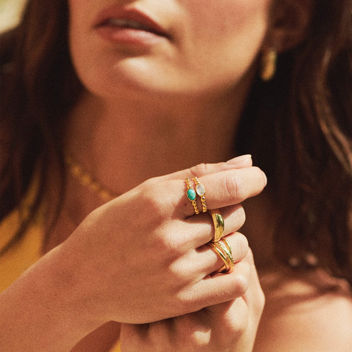 Healing Stone Bobble Ring 18ct Gold Plate