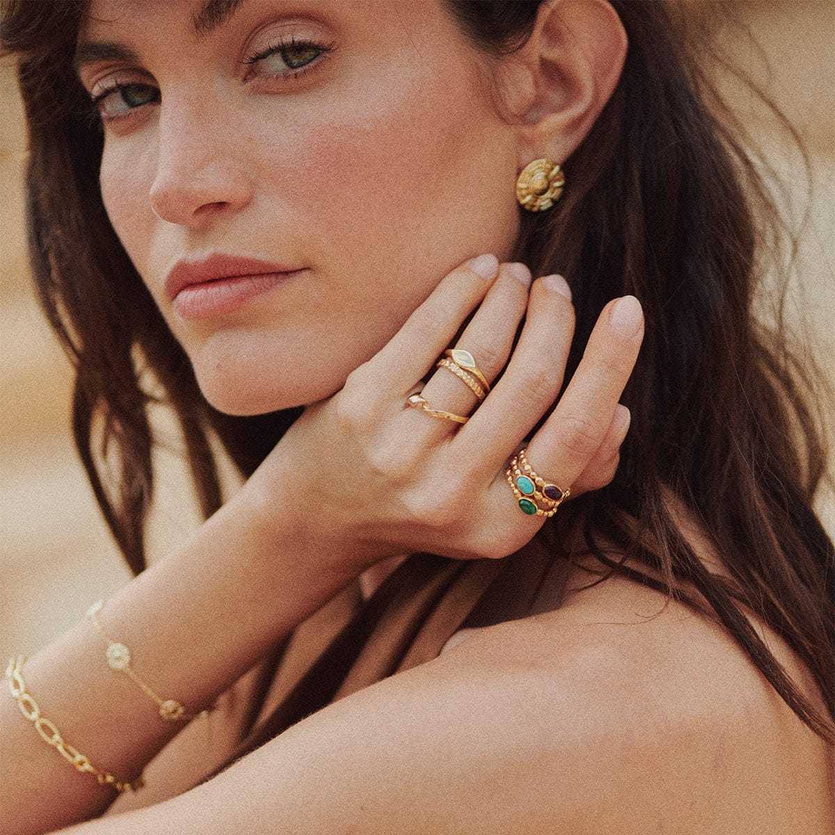 Healing Stone Bobble Ring 18ct Gold Plate