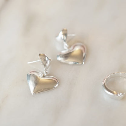 Double Heart Earrings Silver Plate