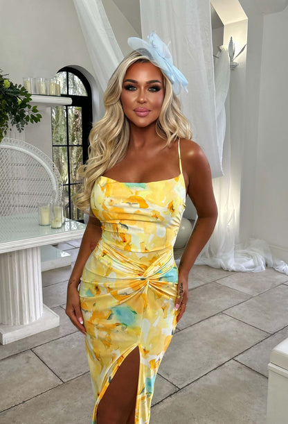 Hotter Than Ever Yellow Abstract Floral Print Dress