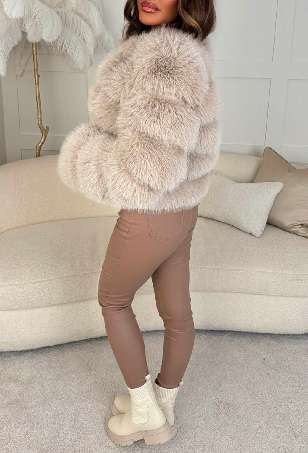 Iconic Daydream Natural Faux Fur Collarless Jacket