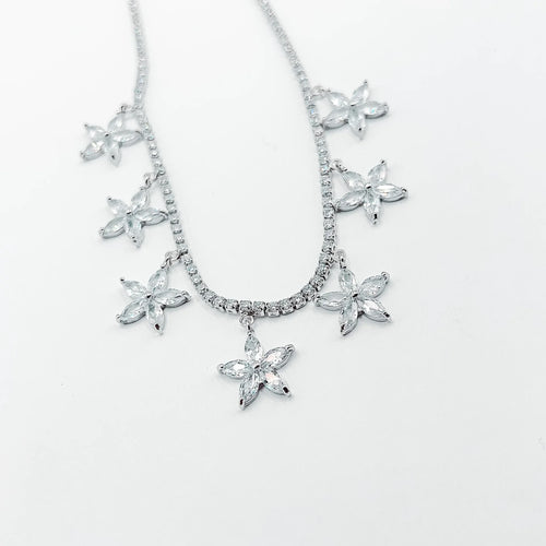 Treasure Jewels: Multi Crystal Star Necklace Silver