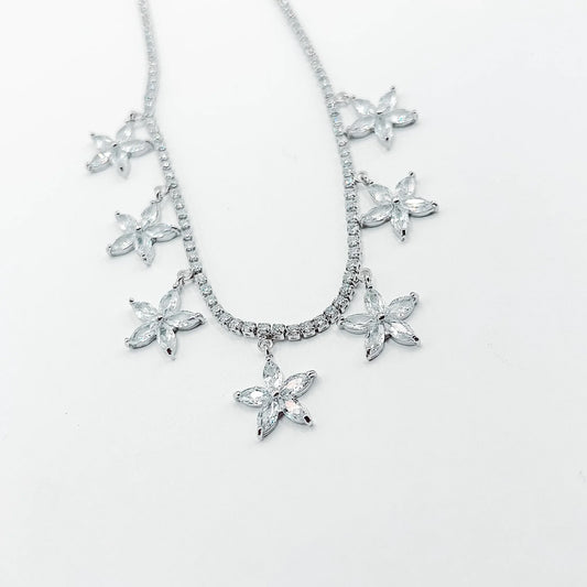 Treasure Jewels: Multi Crystal Star Necklace Silver