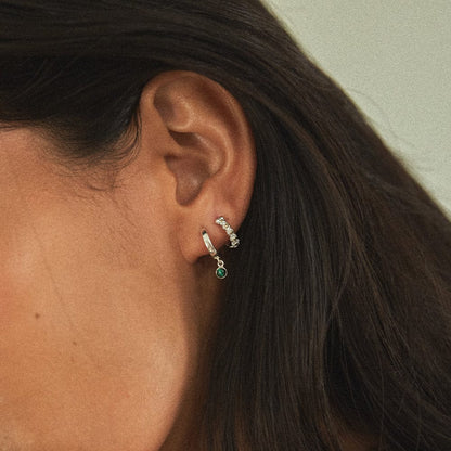 Malachite Healing Huggie Hoop Earrings Sterling Silver