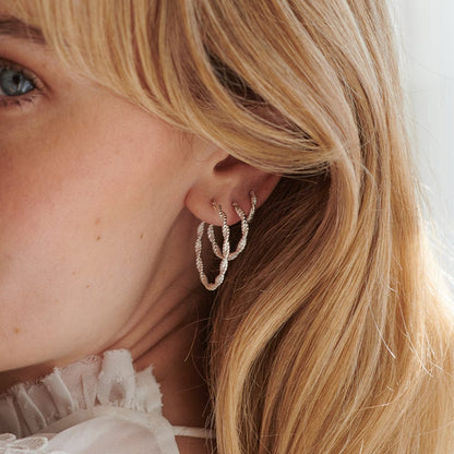 Midi Rope Twist Hoop Earrings Sterling Silver
