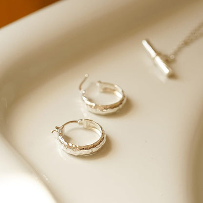Midi Textured Hoop Earrings Sterling Silver