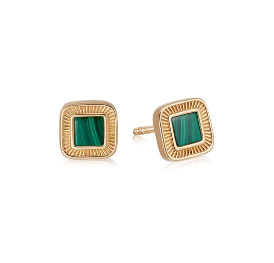 Mini Malachite Palm Stud Earrings 18ct Gold Plate