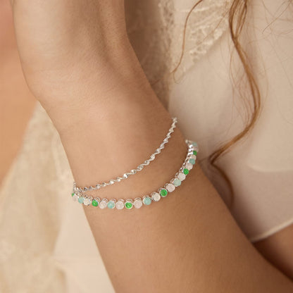 Mixed Gemstone Tennis Bracelet Silver Plate